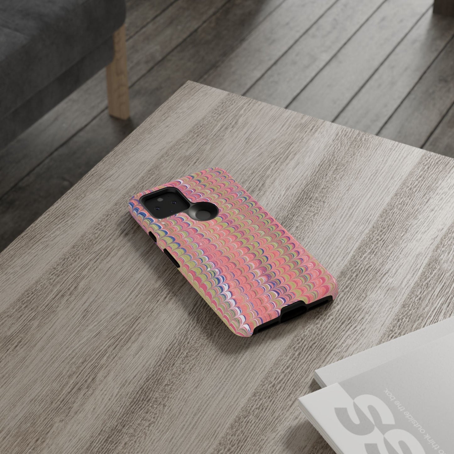 Pink Pastels Feather Marbled Vintage Design iPhone 16 + Samsung + Apple + Google - 2 finishes